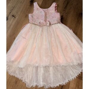 American Princess Girls Pink Gold Brocade Tulle High Low Formal Dress Size 12‎